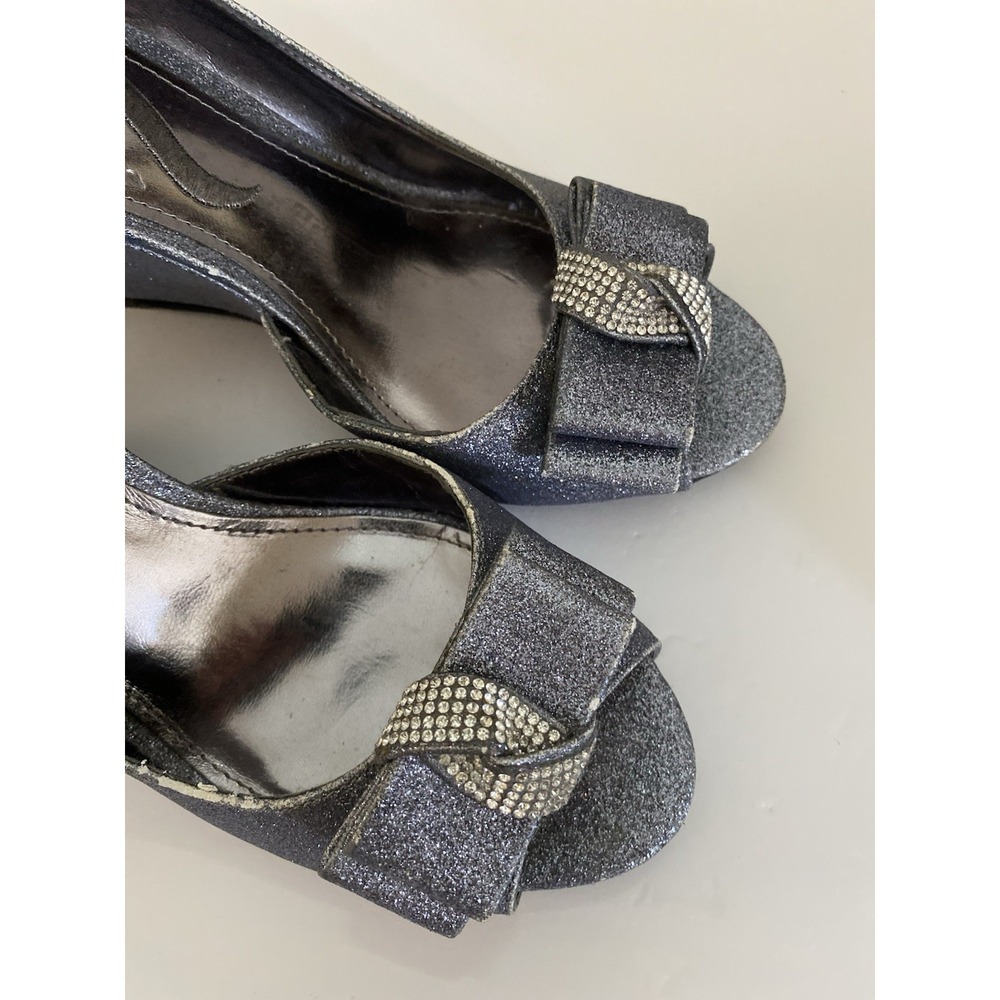 Nina Shoes Wedge Sz 6  Silver Sparkly Rhinestone formal balletcore‎ richgirl